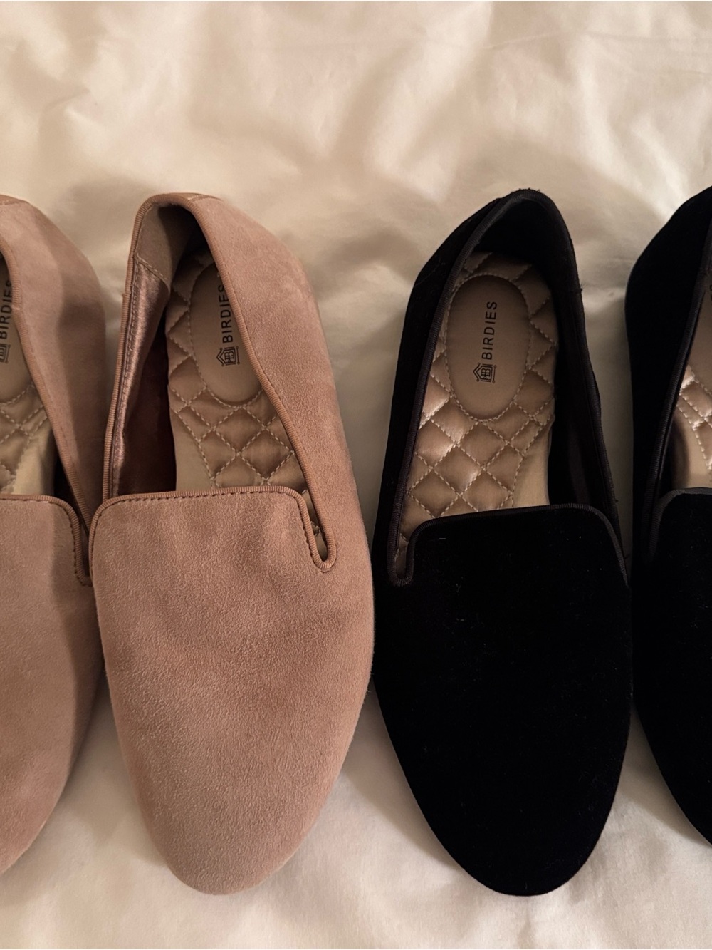Birdies Suede Loafers in Blush and Black